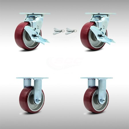 Service Caster 5 Inch SS Poly on Aluminum Caster Set with 2 Brakes/Swivel Lock 2 Rigid SCC SCC-SS30S520-PAR-TLB-BSL-2-R-2